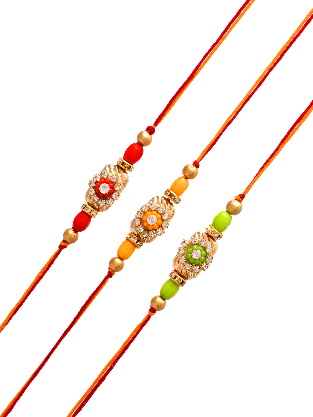 Set Of 3 Metal Embellished & Beaded Floral Rakhi  - Only Rakhi (PST2352_3)