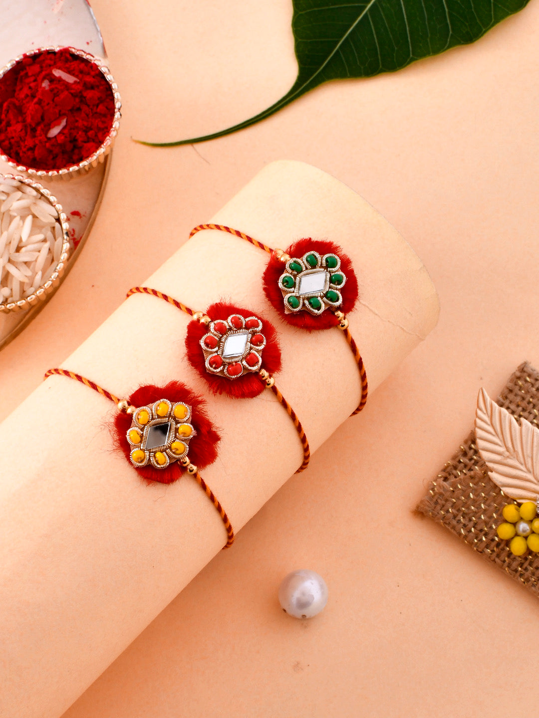 Handcrafted Resham Prestigious Rakhi Set of Three - Only Rakhi (PST2353_3)