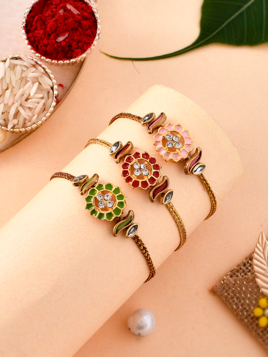 Ceramic and Kundan Crafted Beautiful Rakhi Set of Three - Only Rakhi (PST2355_3)