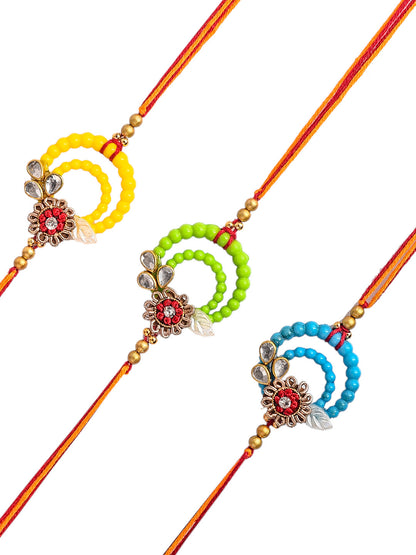 Circular Design Beads Vibrant Rakhi Set of Three - Only Rakhi (PST2356_3)