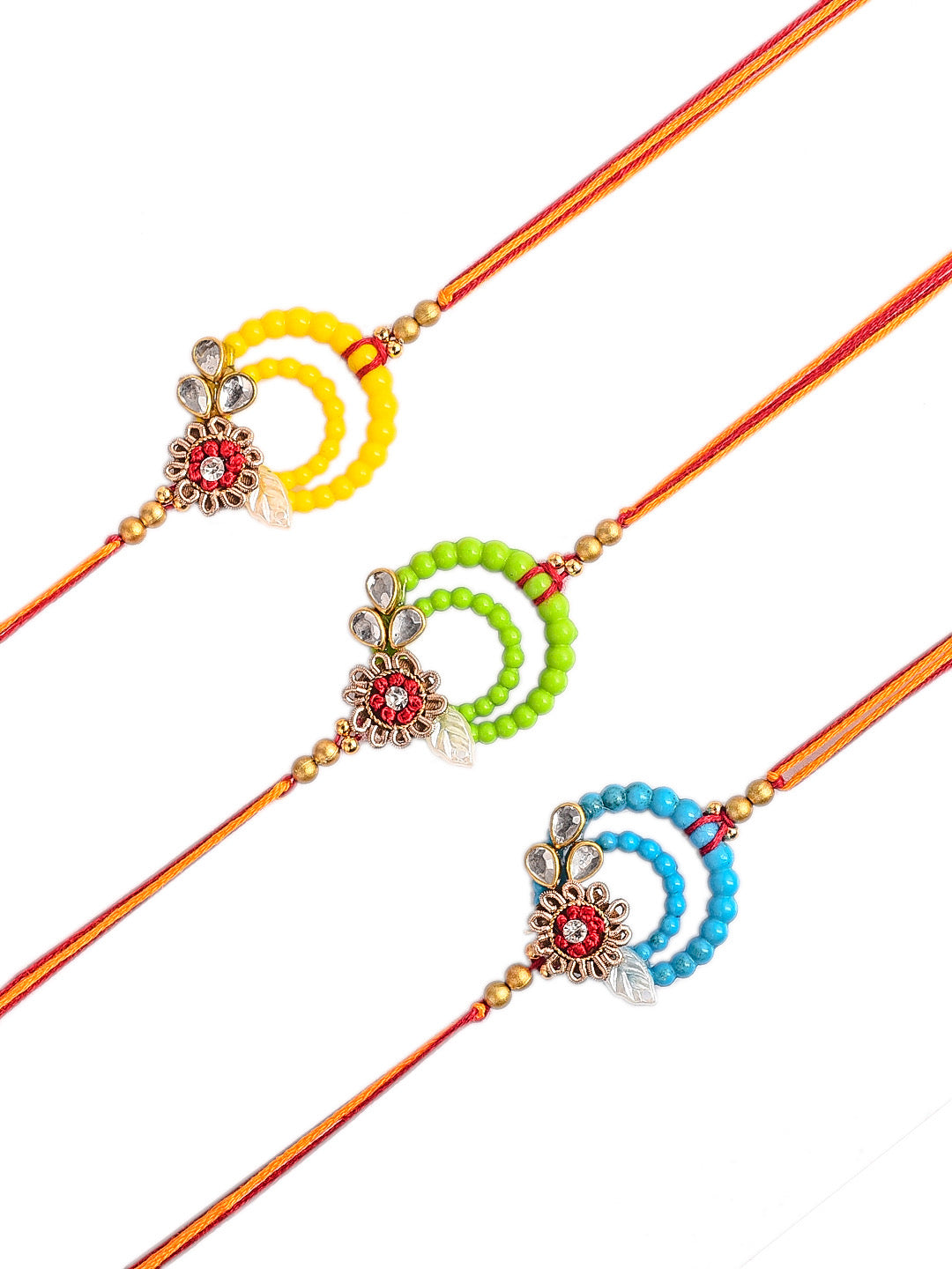 Circular Design Beads Vibrant Rakhi Set of Three - Only Rakhi (PST2356_3)