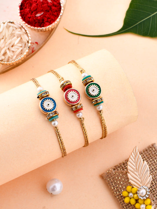 Evil Eye Embellished Charming Rakhi Set of Three - Only Rakhi (PST2358_3)