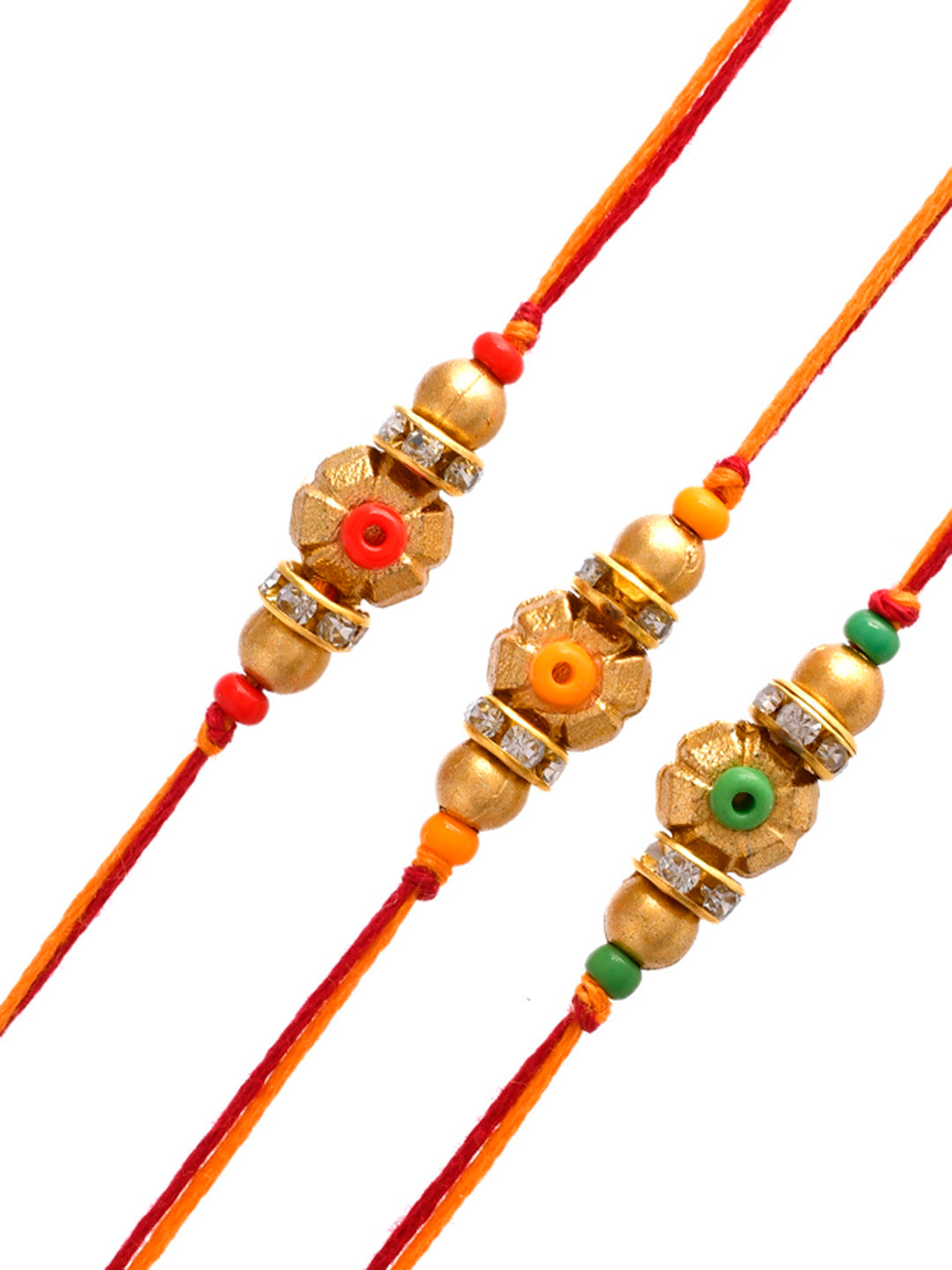 Set of 3 Golden Metal & Floral Beaded Rakhi  - Only Rakhi (PST2361_3)