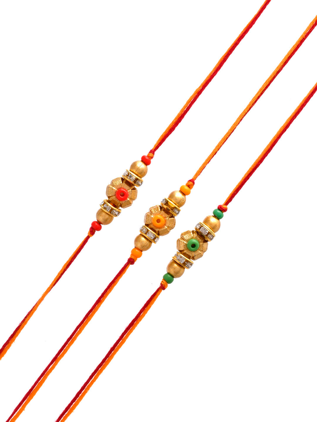 Set of 3 Golden Metal & Floral Beaded Rakhi  - Only Rakhi (PST2361_3)