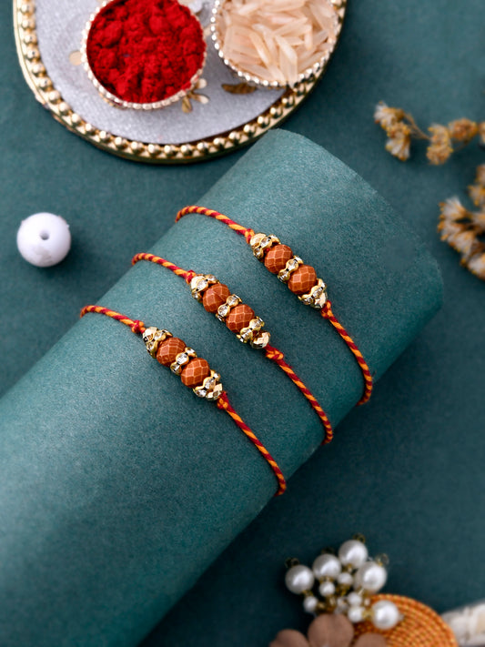 Set Of 3 Rudraksha & Beads Woven Traditional Royal Rakhi - Only Rakhi (PST2363_3)