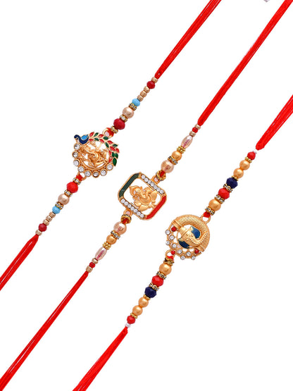 Set Of 3 Charming Metal & Swarowski Handcrafted Ganesha Rakhi - Only Rakhi (PST2377_3)