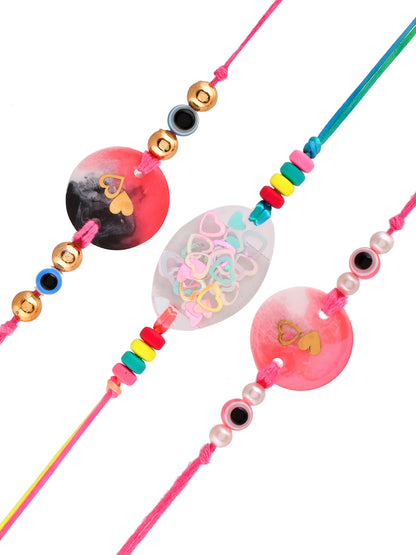 Set Of 3 Multicoloured Love Resined Adorable Rakhi - Only Rakhi (PST2382_3)