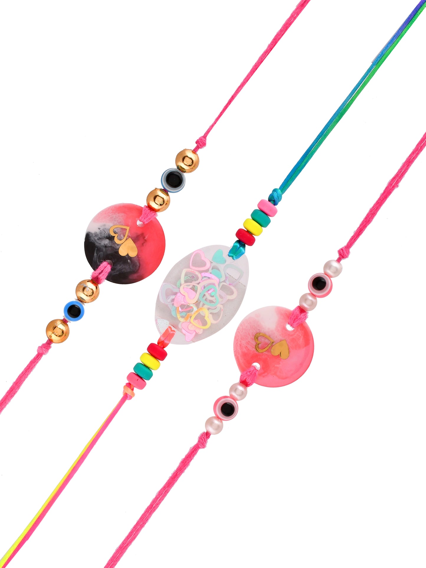 Set Of 3 Multicoloured Love Resined Adorable Rakhi - Only Rakhi (PST2382_3)