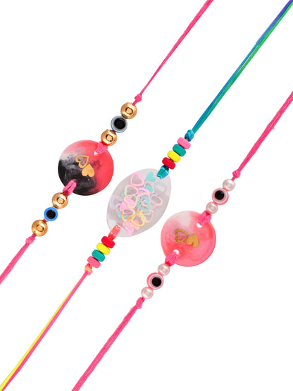 Set Of 3 Multicoloured Love Resined Adorable Rakhi - Only Rakhi (PST2382_3)