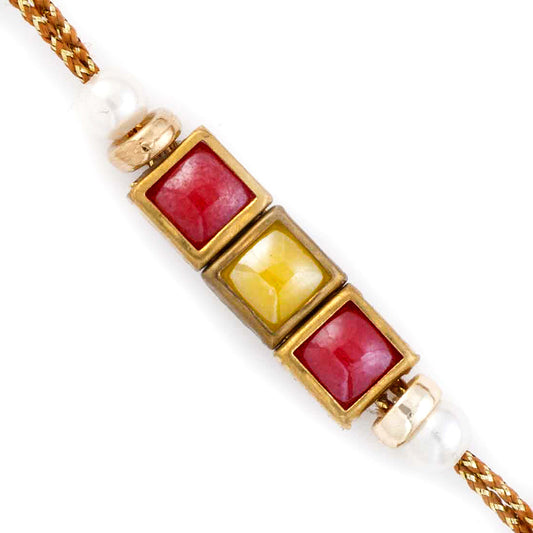 Aapno Rajasthan Red & Yellow Tri Square Motif Fancy Rakhi - Default Title (RB17607)