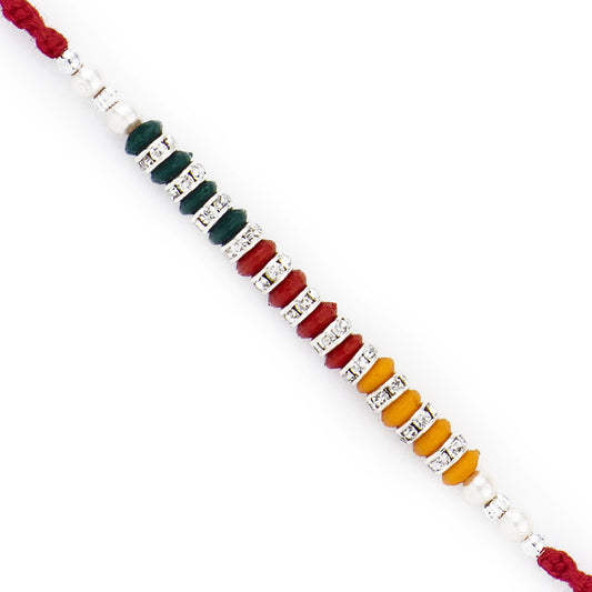 Aapno Rajasthan Red, Green & Yellow Beads & Crystal Rakhi - Default Title (RB17611)