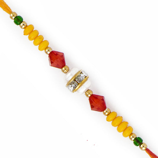 Aapno Rajasthan Red & Green Crystal Stone & Yellow Beads Rakhi - Default Title (RB17612)