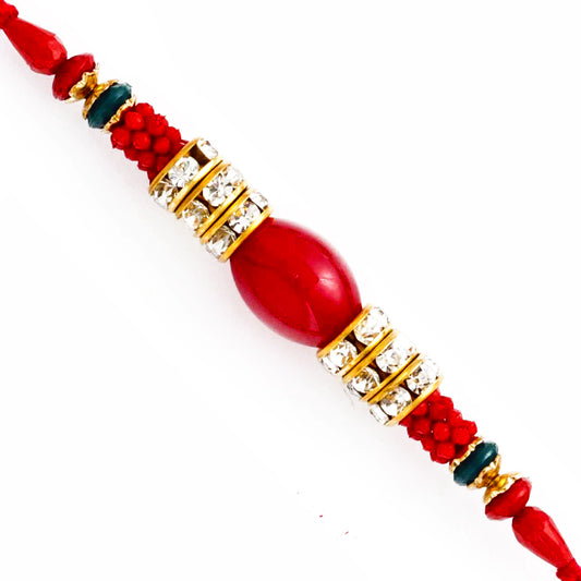 Aapno Rajasthan Red Beads & AD Studded Designer Rakhi - Default Title (RB17615)