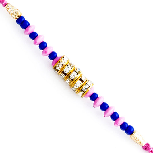 Aapno Rajasthan Pink & Blue Beads & AD Studded Stylish Rakhi - Default Title (RB17617)