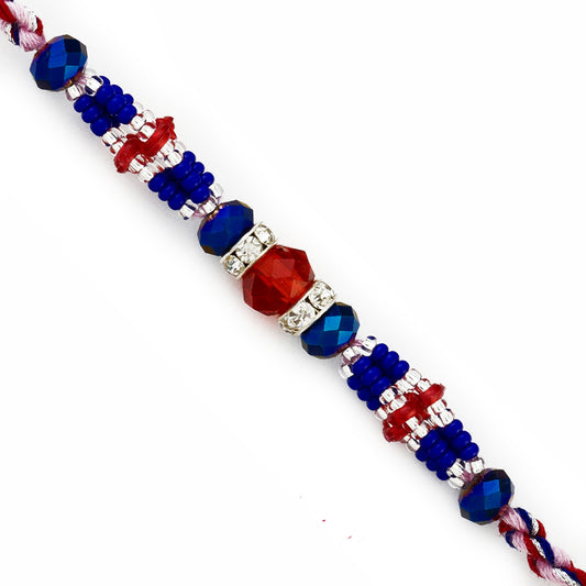 Aapno Rajasthan Red & Blue Crystal Stone & AD studded Beautiful Rakhi - Default Title (RB17621)