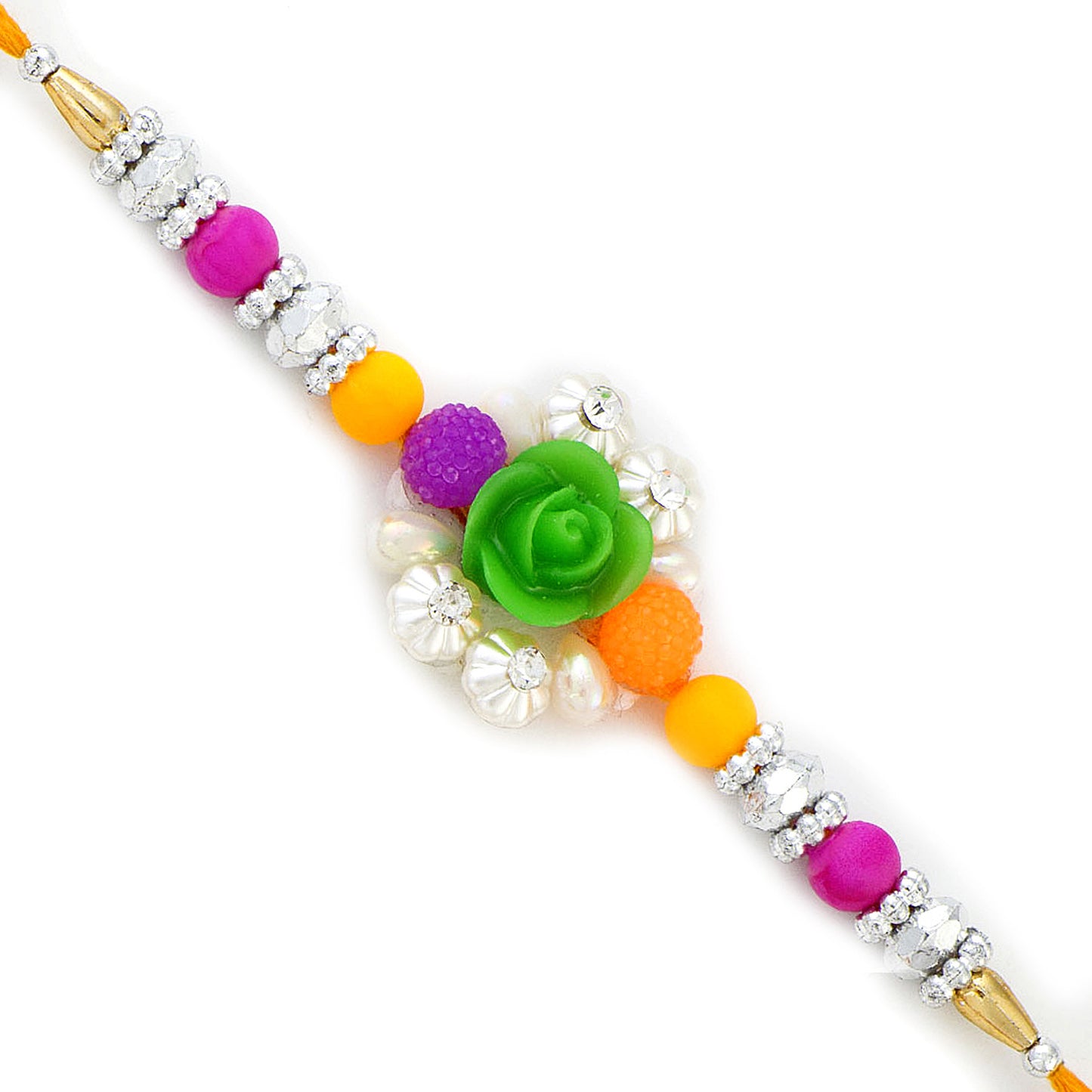 Aapno Rajasthan Green Rose Multicolor Beads & AD studded Rakhi - Default Title (RB17628)