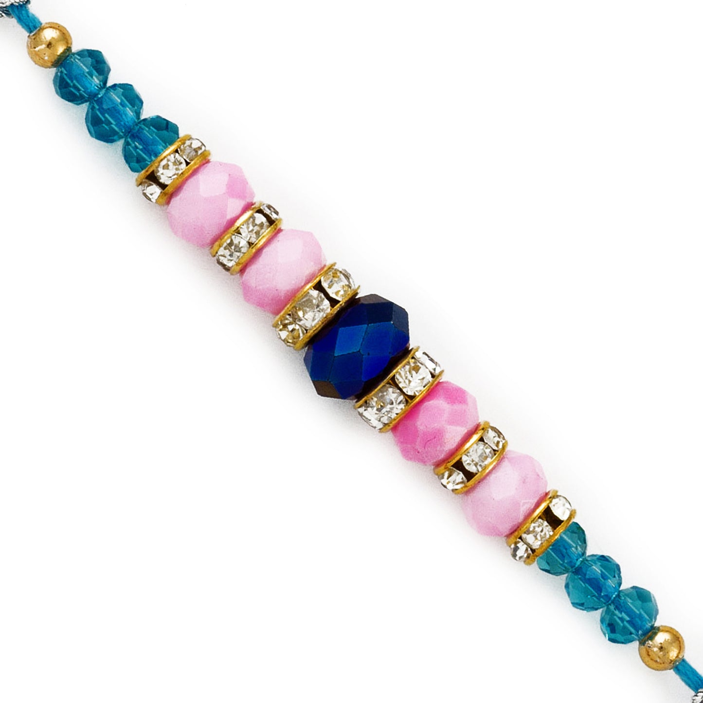 Aapno Rajasthan Pink & Blue Crystal Beads Studded Beautiful Rakhi - Default Title (RB17635)