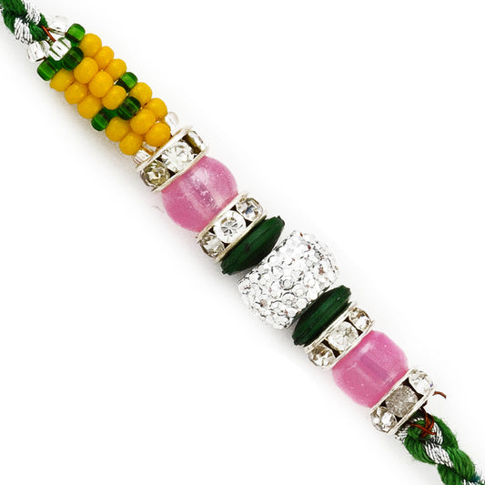 Aapno Rajasthan Yellow, Green & Pink Beads Studded Charming Rakhi - Default Title (RB17636)