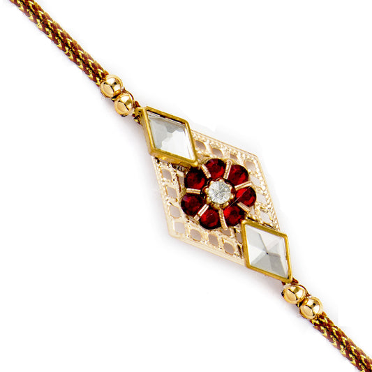 Aapno Rajasthan Red Crystal Stone & Kundan Studded Rakhi - Default Title (RB17642)