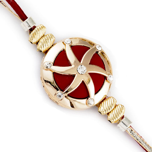 Aapno Rajasthan Gold Star Motif Red Base Rakhi - Default Title (RB17643)