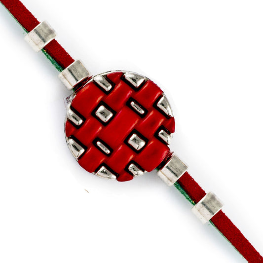 Aapno Rajasthan Stylsih Red Round Motif Rakhi - Default Title (RB17646)