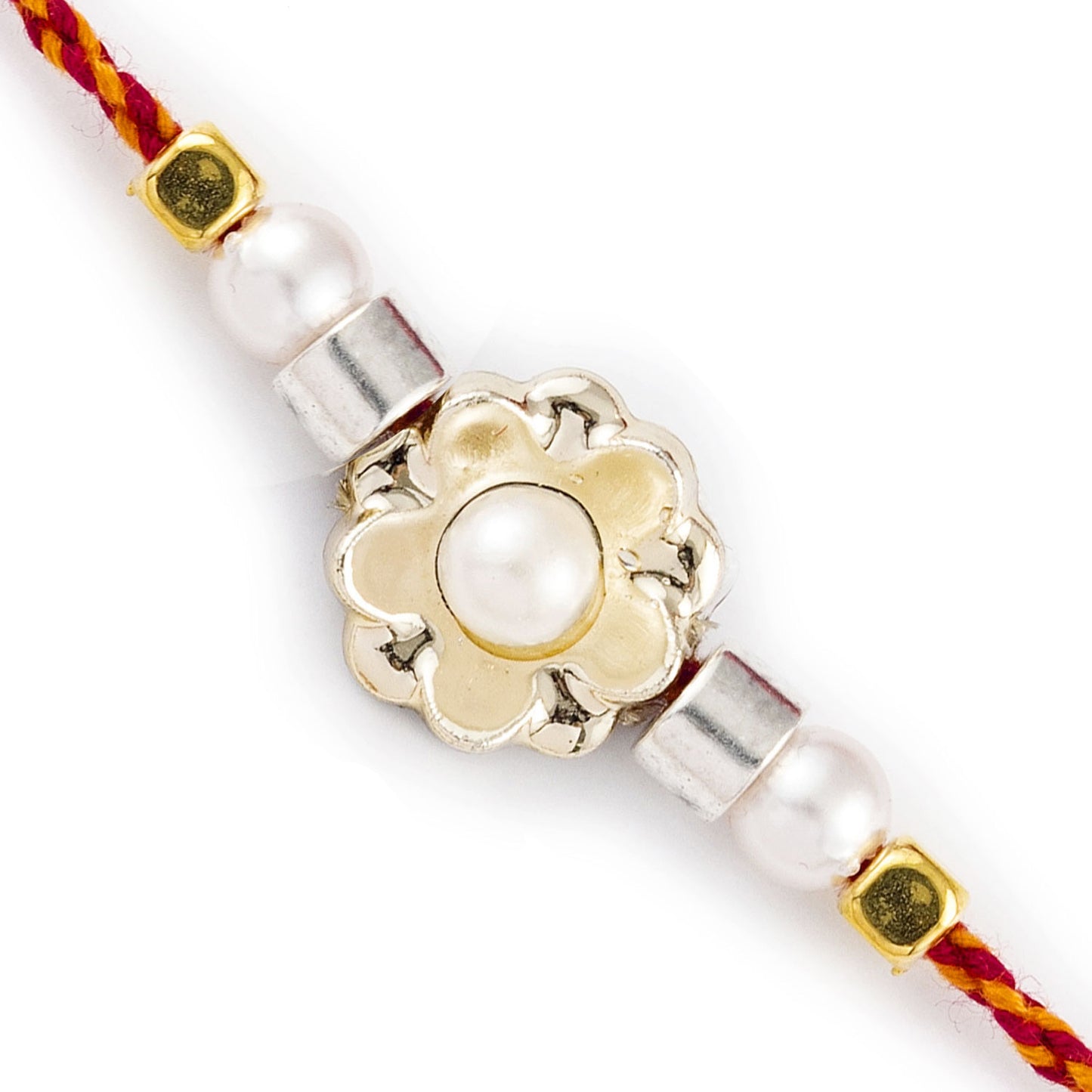 Aapno Rajasthan White Pearl Bead Floral Motif Rakhi - Default Title (RB17648)