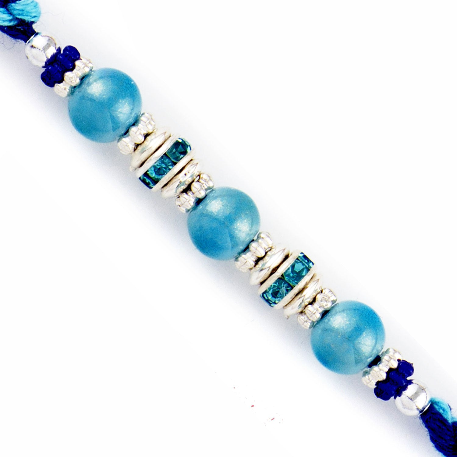 Aapno Rajasthan Light Blue Round Beads Embellished Rakhi - Default Title (RB17660)