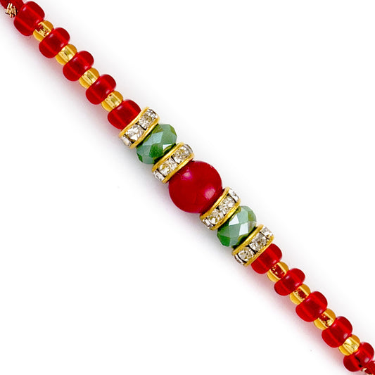 Aapno Rajasthan Solid Red & Crystal Green Beads Embellished Rakhi - Default Title (RB17688)