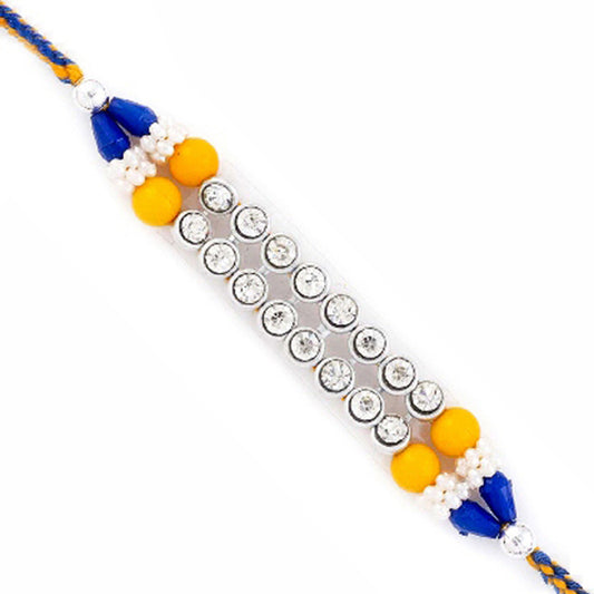 Aapno Rajasthan Yellow & Blue Beads & AD Studded Fancy Rakhi - Default Title (RB17691)