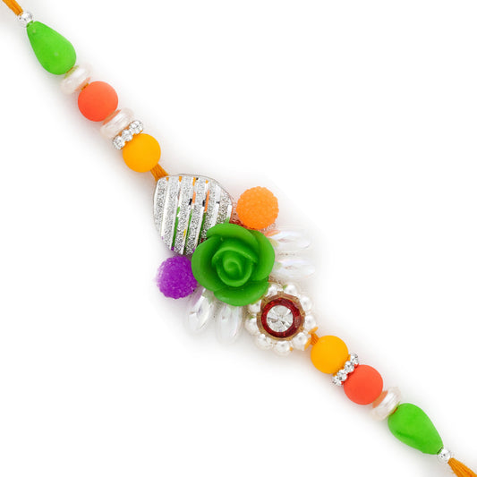 Aapno Rajasthan Multicolor Beads Studded Rose Motif Rakhi - Default Title (RB17692)