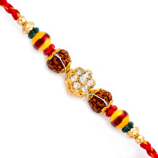 Multicolor Beads & AD Studded Rudraksh Rakhi - Default Title (RD17408)