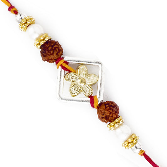 Aapno Rajasthan Golden Floral Style Rakhi with Dual Rudraksh - Default Title (RD17411)