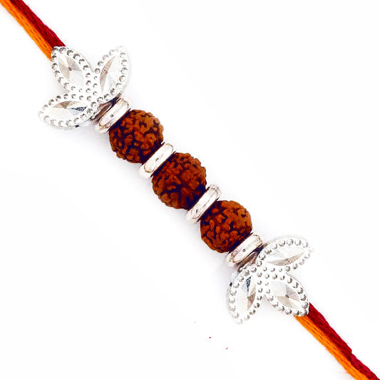 Silver Floral Style Rakhi with Tri Rudraksh - Default Title (RD17413)