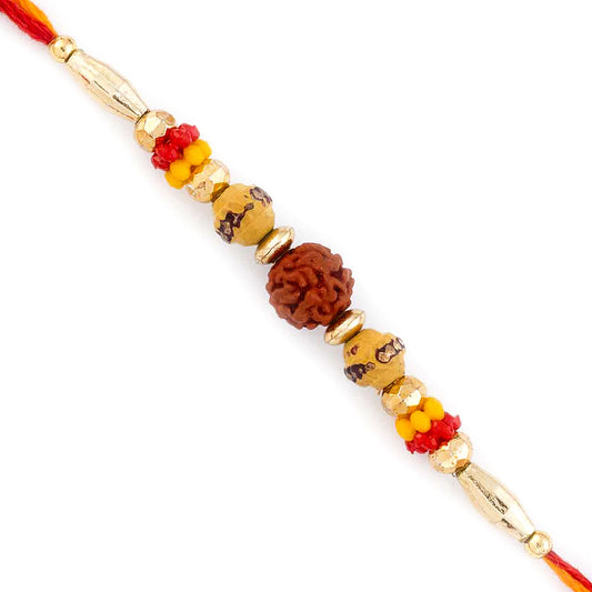 Aapno Rajasthan Yellow & Red Beads Studded Elegant Rudraksh Rakhi - Default Title (RD17432)