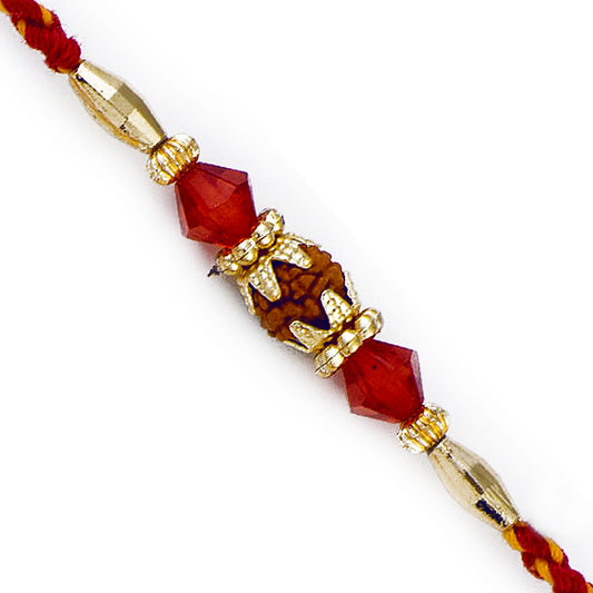 Aapno Rajasthan Small Rudraksh Between Red Beads Mauli Thread Rakhi - Default Title (RD17437)