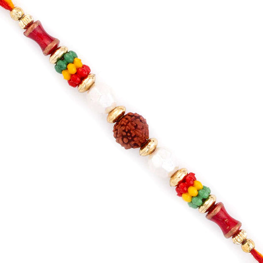 Aapno Rajasthan Multicolor Beads Studded Elegant & Sober Rudraksh Rakhi - Default Title (RD17442)