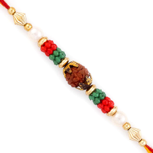 Aapno Rajasthan Red & Green Beads Studded Beautiful Rudraksh Rakhi - Default Title (RD17444)