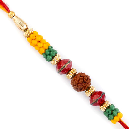 Aapno Rajasthan Yellow & Green Multiple Beads Studded Rudraksh Rakhi - Default Title (RD17445)