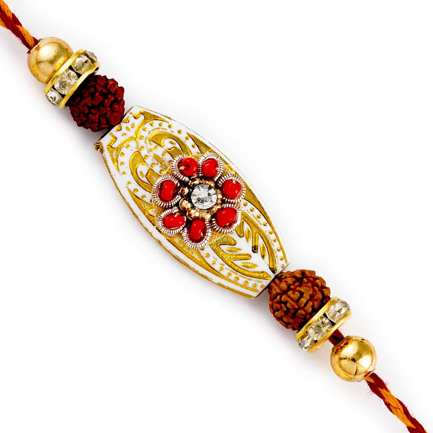Aapno Rajasthan Red Crystal Beads Floral Design Rudraksh Rakhi - Default Title (RD17453)