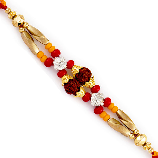 Aapno Rajasthan Golden Beads Twin Rudraksh Rakhi - Default Title (RD17455)