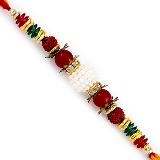 Aapno Rajasthan Multicolor Beads Studded Dual Rudraksh Rakhi - Default Title (RD17456)