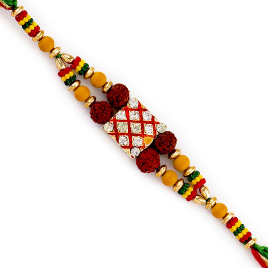 Aapno Rajasthan Multicolor Beads & AD Studded Quadra Rudraksh Rakhi - Default Title (RD17460)