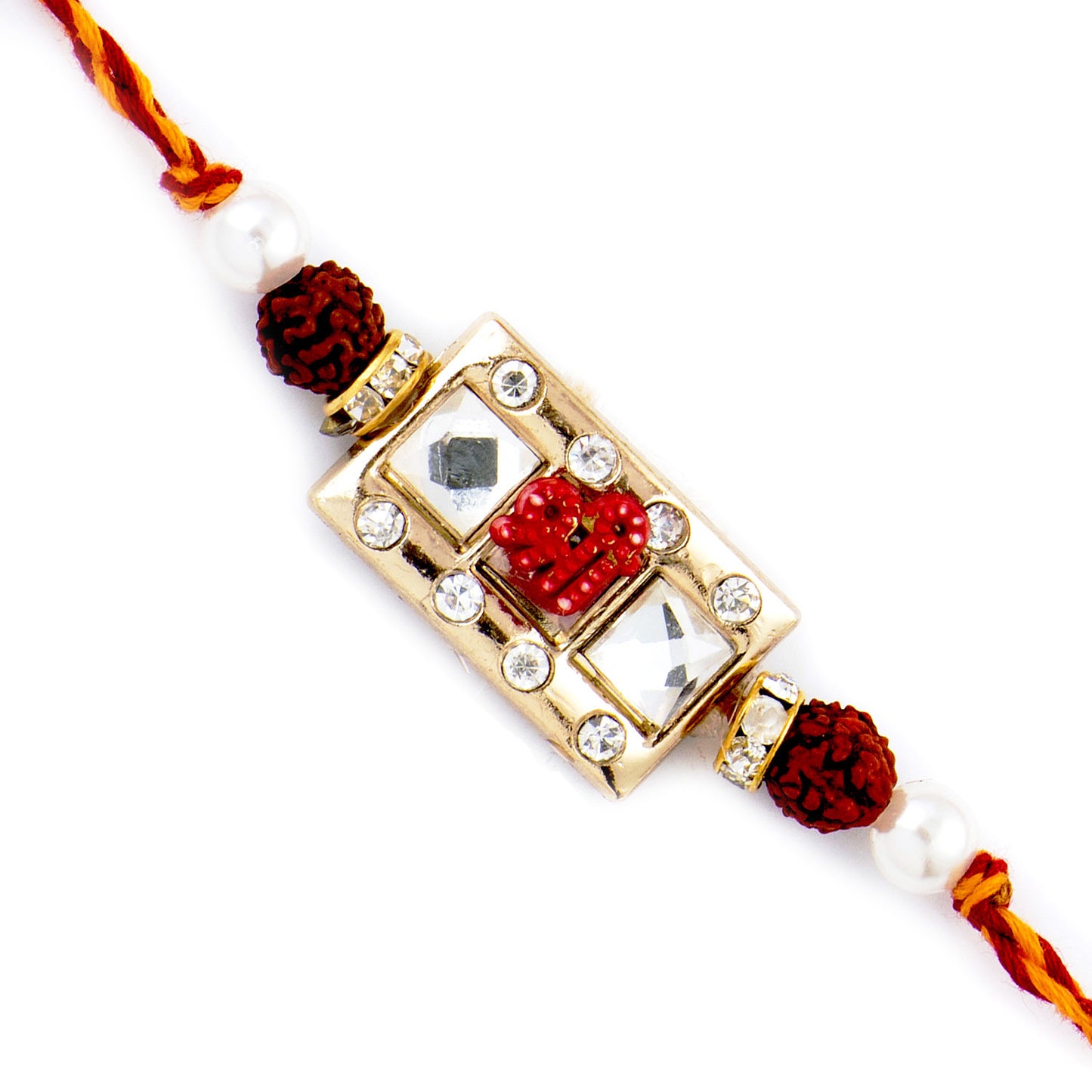 Aapno Rajasthan AD & Crystal Beads Studded Dual Rudraksh Rakhi - Default Title (RD17462)