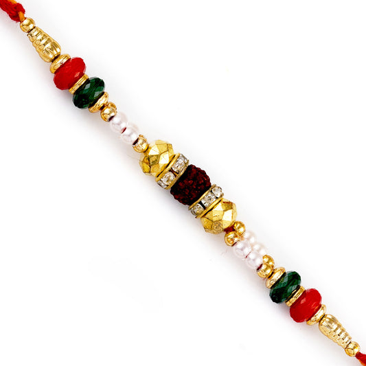 Aapno Rajasthan Multicolor Round Beads & AD Studded Rudraksh Rakhi - Default Title (RD17472)