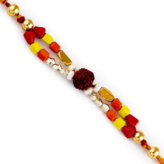 Aapno Rajasthan Multicolor Beads Dual String Rudraksh Rakhi - Default Title (RD17480)