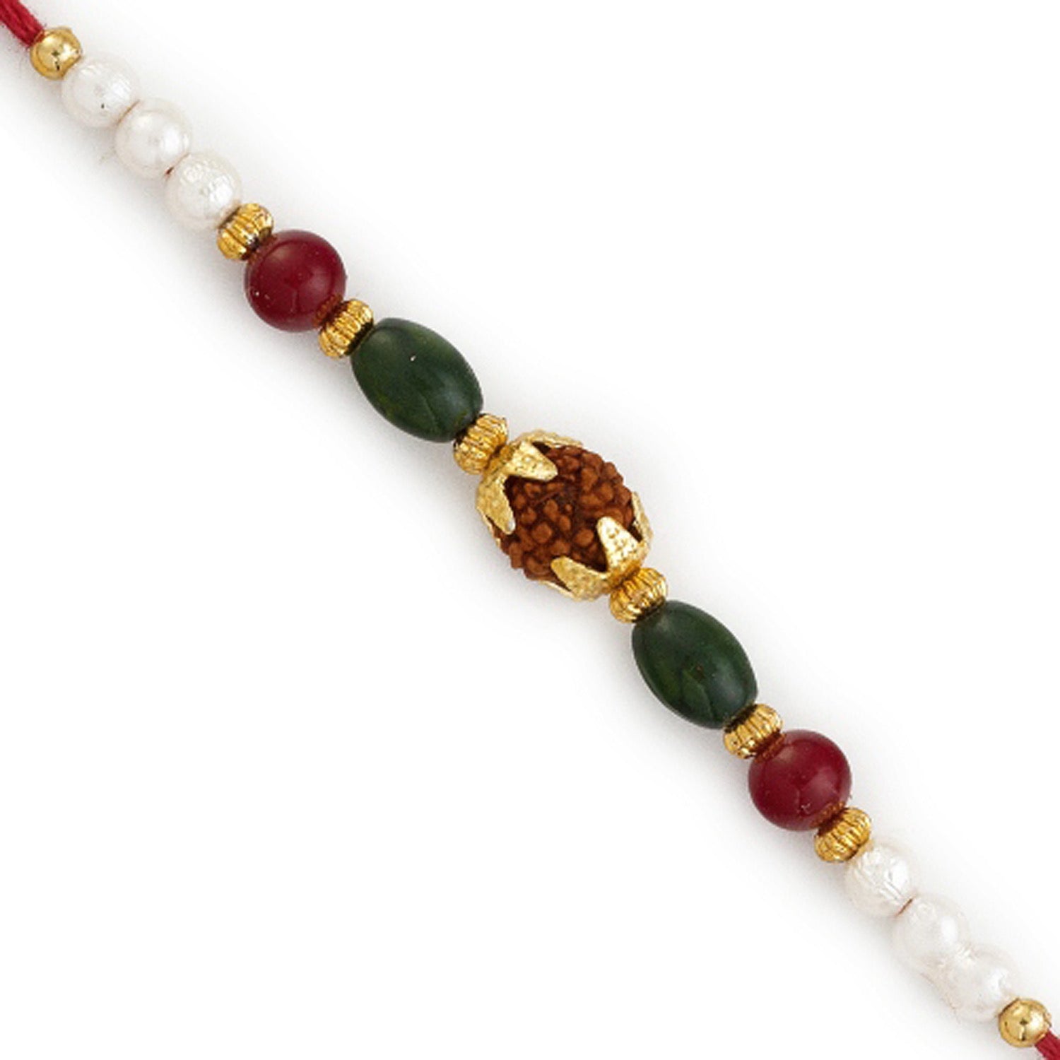 Aapno Rajasthan Pearl & Multicolor Beads Studded Rudraksh Rakhi - Default Title (RD17484)