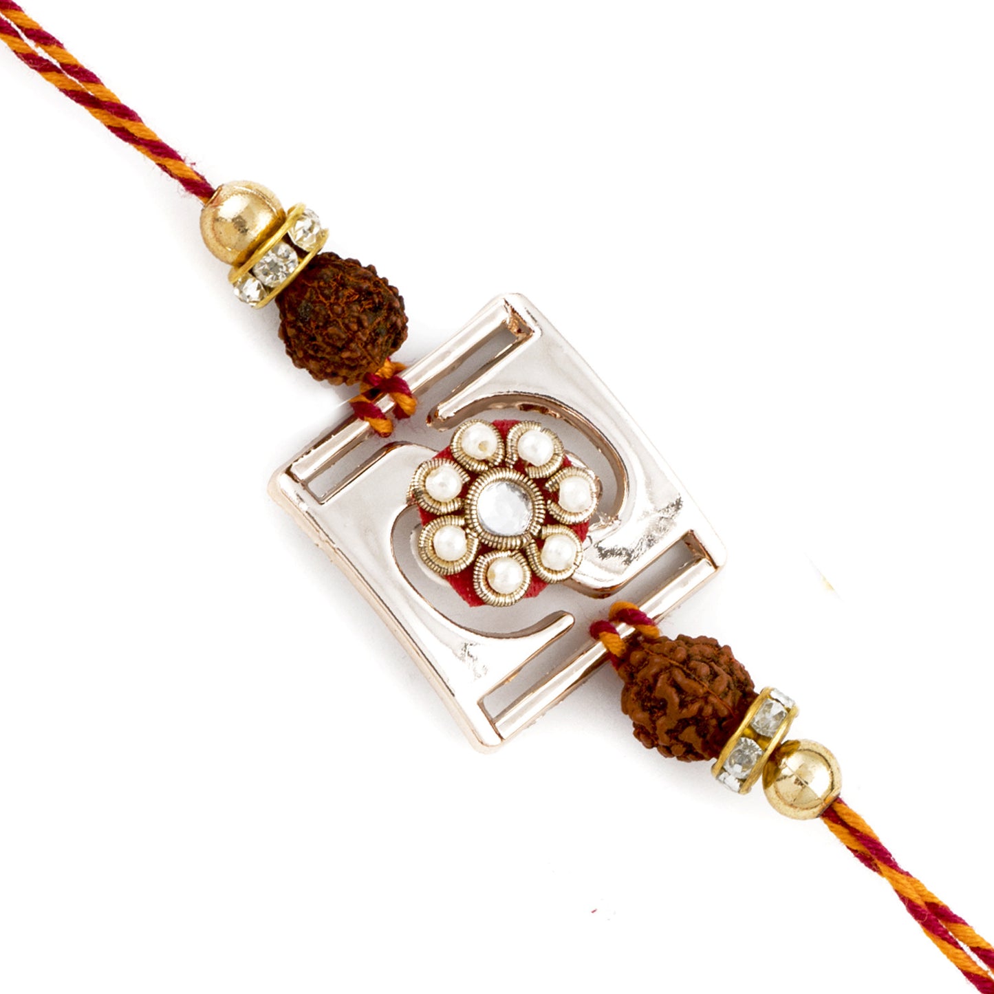 Aapno Rajasthan Pearl & Golden Beads metal Rakhi with Rudraksh - Default Title (RD18101)