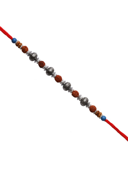 Auspicious Rudraksh and Silver Plated Beads Rakhi - Only Rakhi (RD22202)