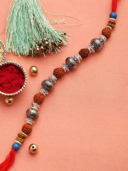 Auspicious Rudraksh and Silver Plated Beads Rakhi - Only Rakhi (RD22202)