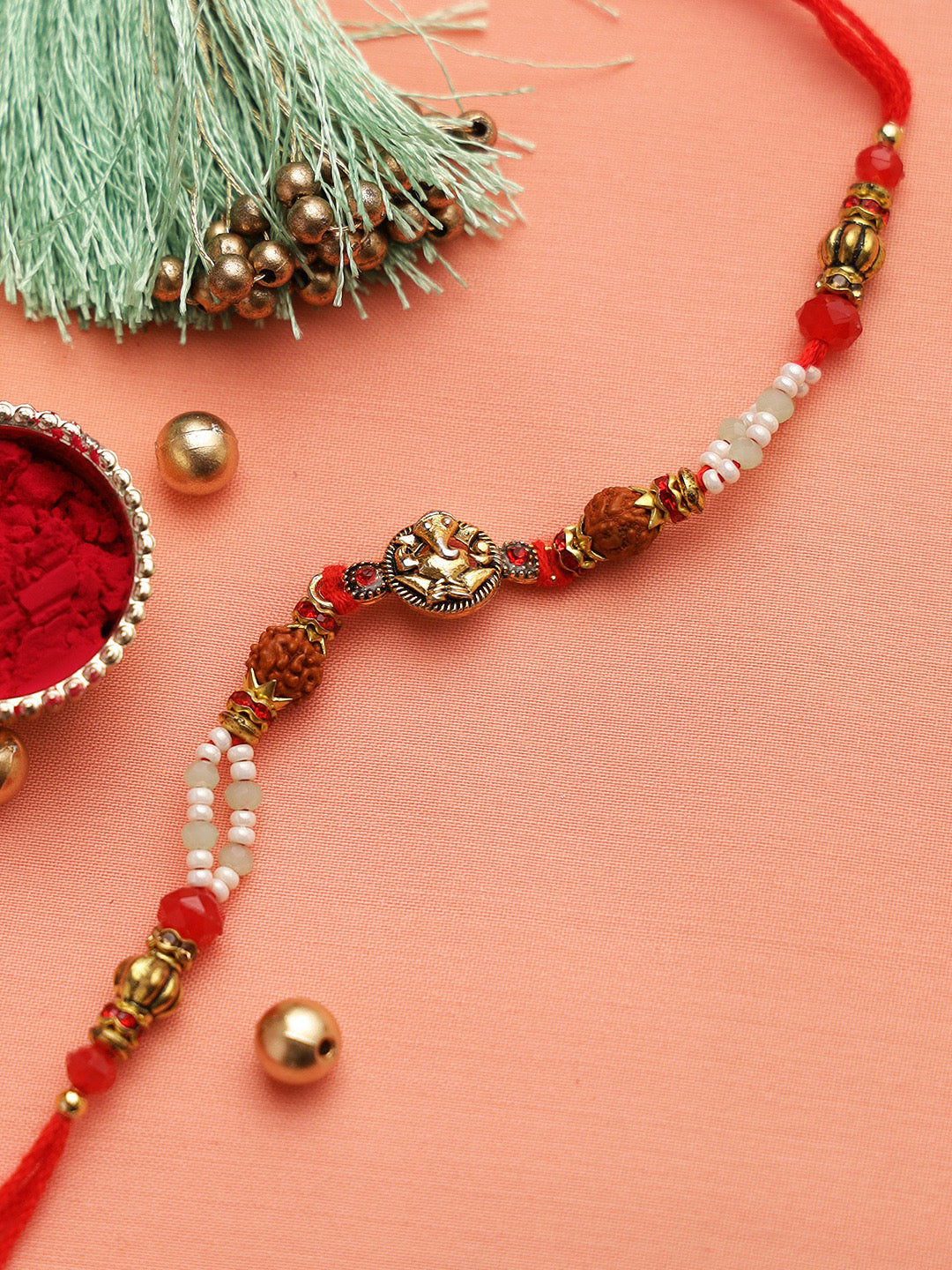 Rudraksh and Ganapati Beads Rakhi - Only Rakhi (RD22205)